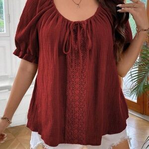SHEIN Burgundy Lace Accent Blouse